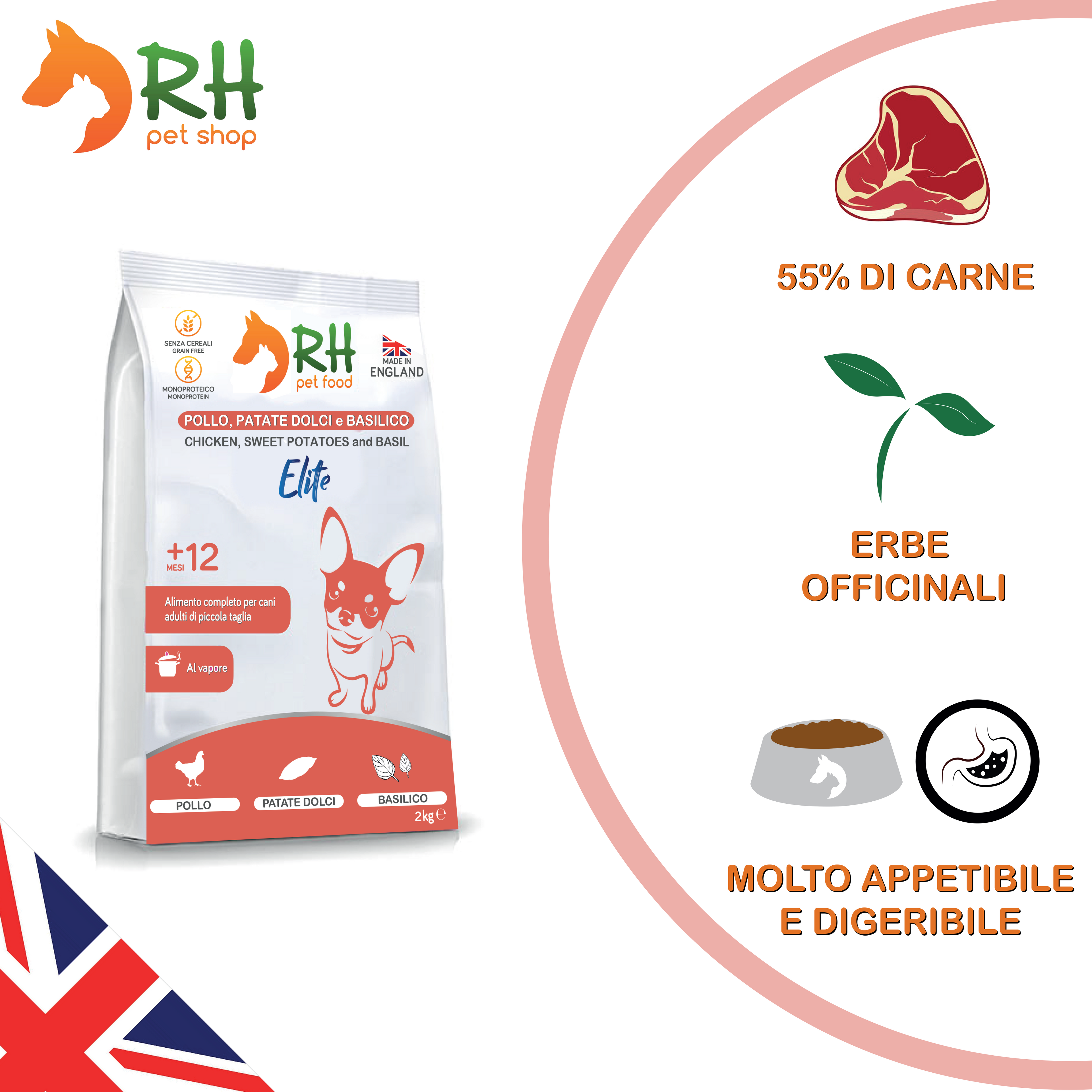 Pollo, patate dolci e basilico mini Elite plus