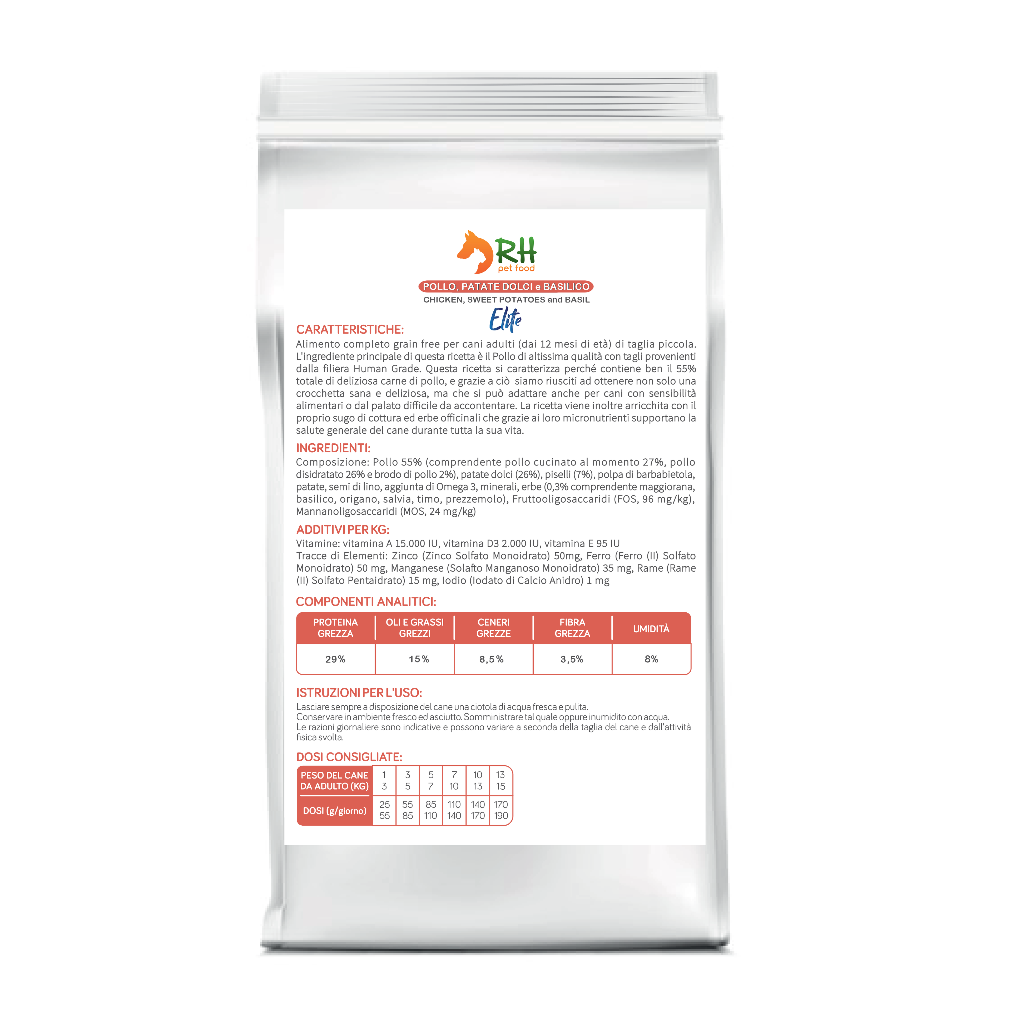 Pollo, patate dolci e basilico mini Elite plus