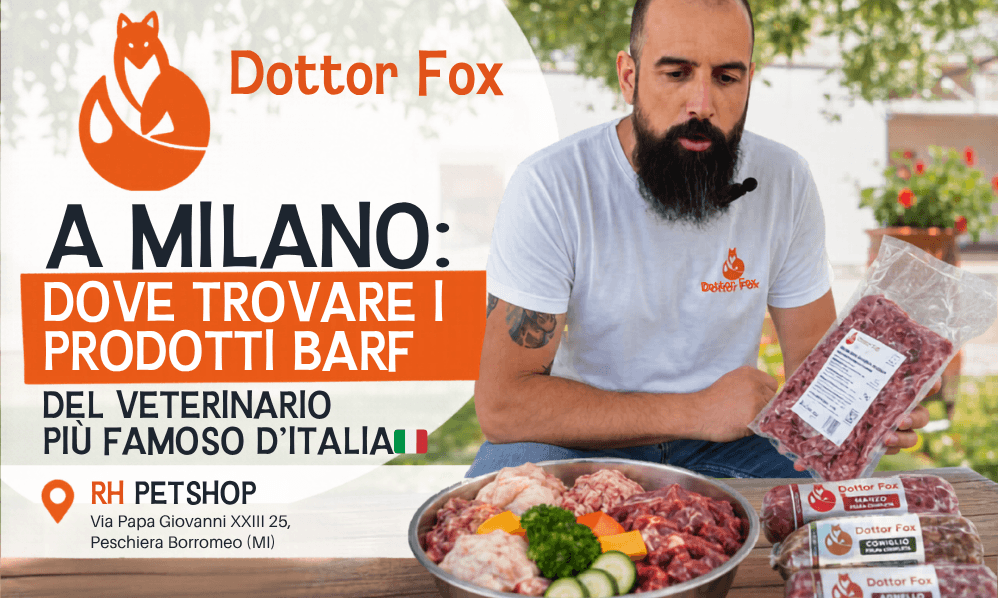 Dottor Fox a Milano mentre presenta i prodotti BARF del veterinario più famoso d'Italia.