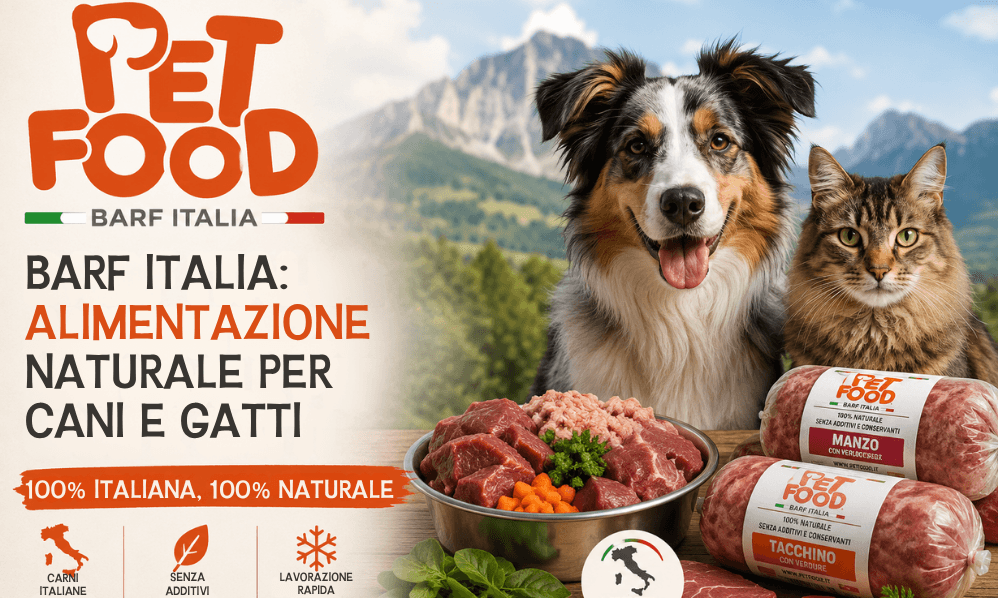 Petfood: BARF Italia nutrizione naturale per cani e gatti con carne fresca e ingredienti 100% italiani.