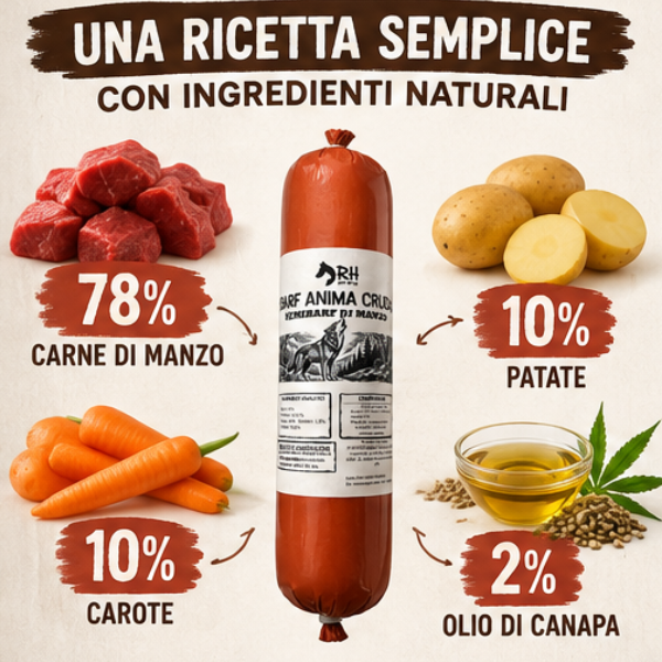Umido Semi BARF Manzo 400gr Anima Cruda