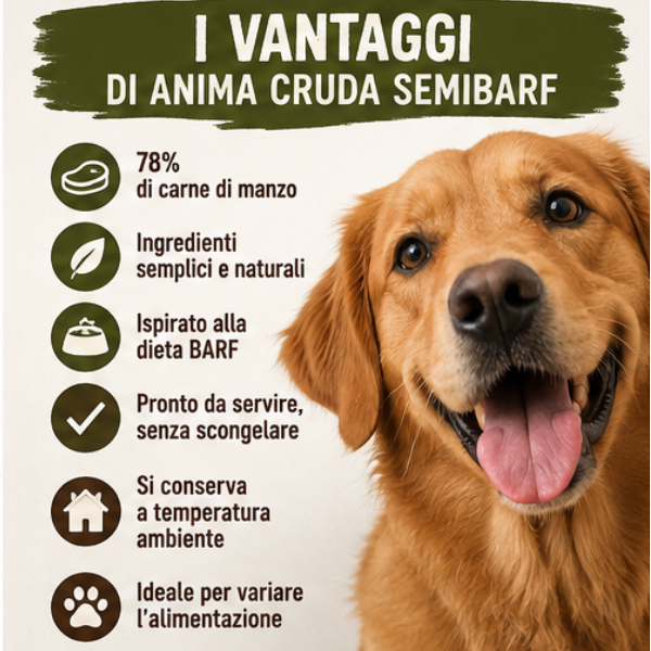 Umido Semi BARF Manzo 400gr Anima Cruda