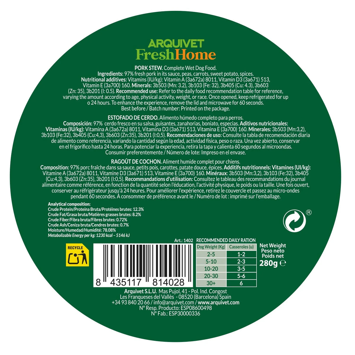 Arquivet Fresh spezzatino Maiale 280gr