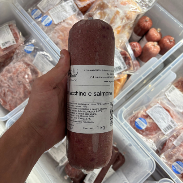 Menu completo tacchino e Salmone con frutta e verdura Angolo Barf 1kg