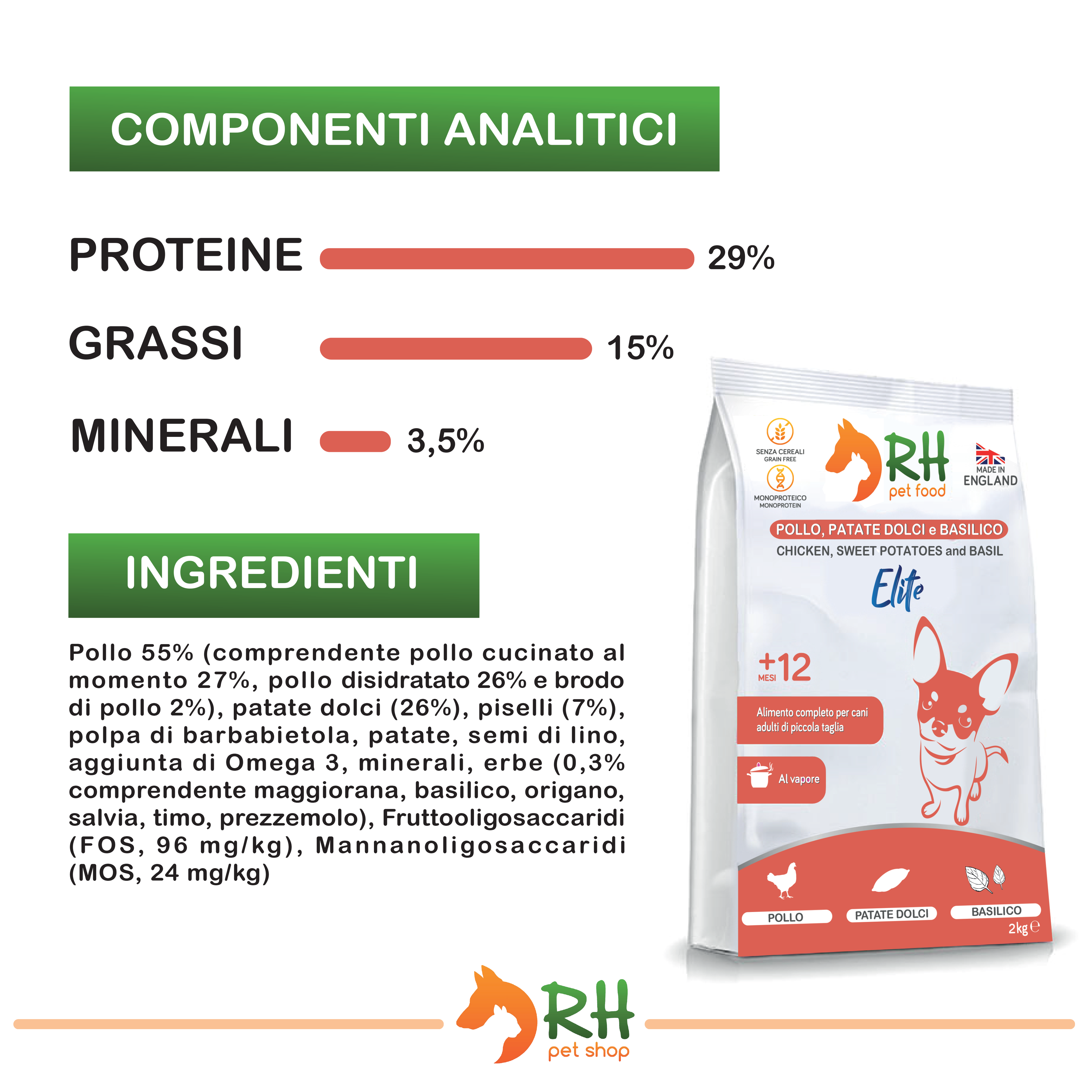 Pollo, patate dolci e basilico mini Elite plus