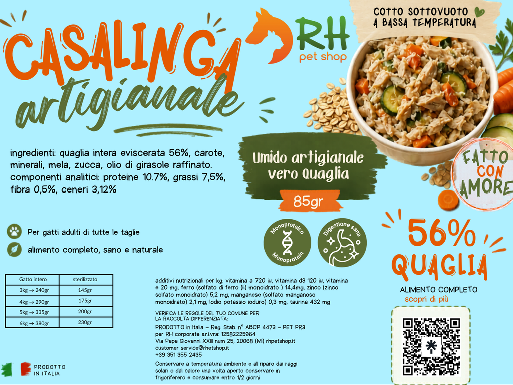 Casalinga cotta Quaglia (no frigo) Sottovuoto Per Gatti